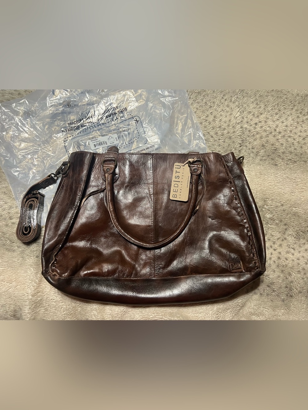 BED STU Rockaway Distressed Leather Shoulder Crossbody Satchel Bag Teak Rustic